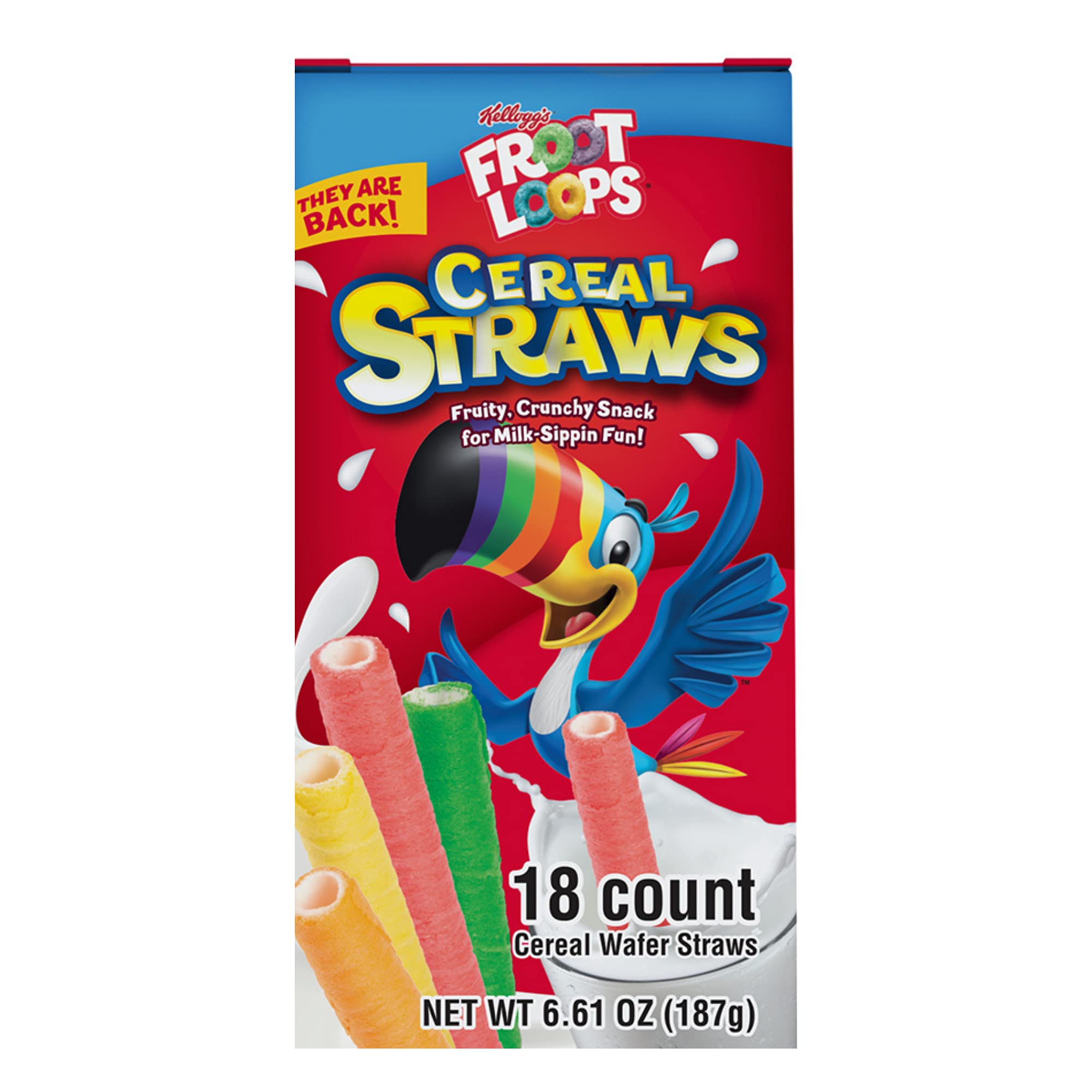 2025 Kellogg's Cereal Straws Froot Loops Edible Breakfast Straw Alternatives for Milk, 90's Childhood Nostalgic Treat for Drinking and Eating, Cereals for Kids, Pack of 3, 18 Count - Image 3