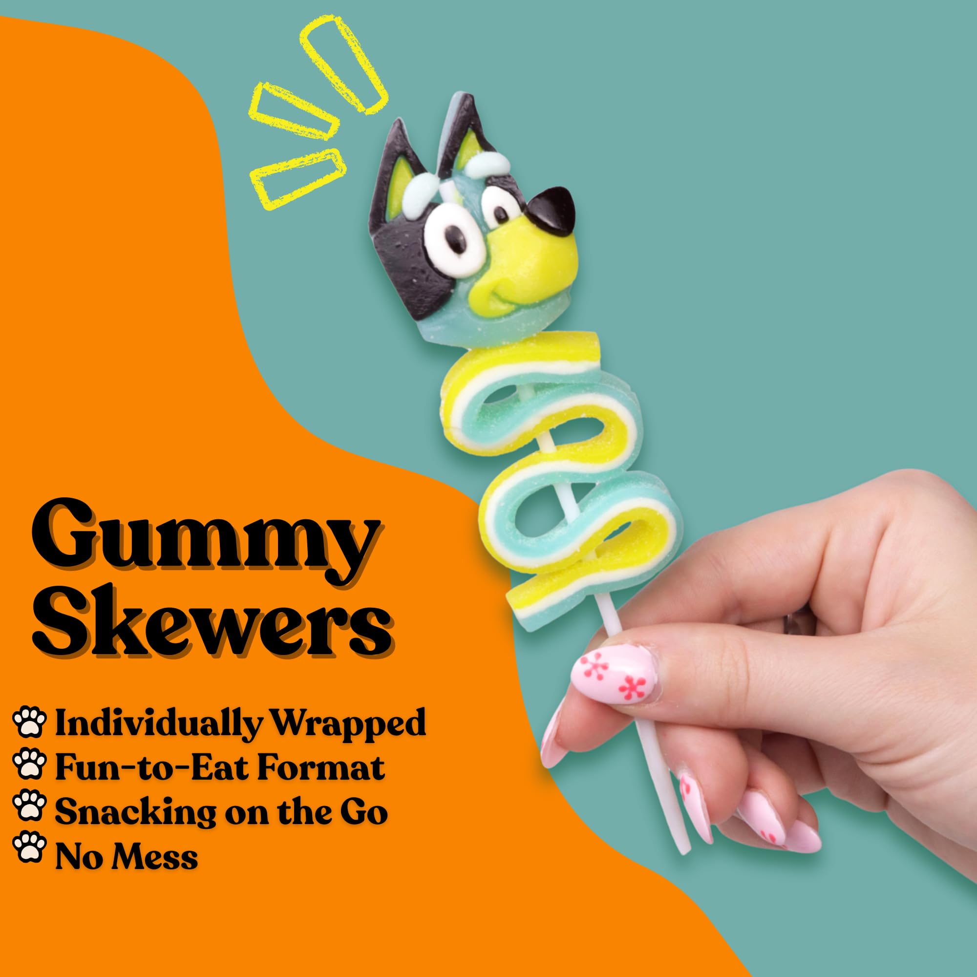 Bluey and Bingo Gummy Lollipops, Character Candy Skewers with Twisted Fruit Gummies – Individually Wrapped Party Favor Treats, (4 Pack) - Image 3