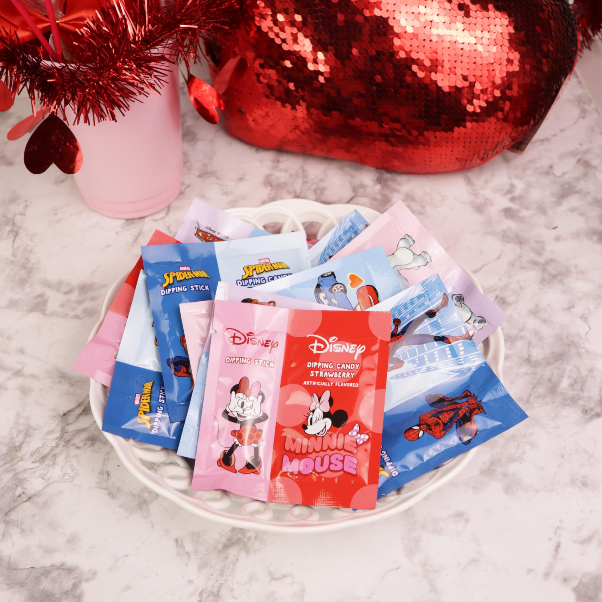 Disney Candy, Cars, Spiderman, Mickey and Minnie and Stitch Themed, Strawberry Flavored Dipping Powder, Birthday Party Favor Treats, 22 Pouches Inside - Image 6