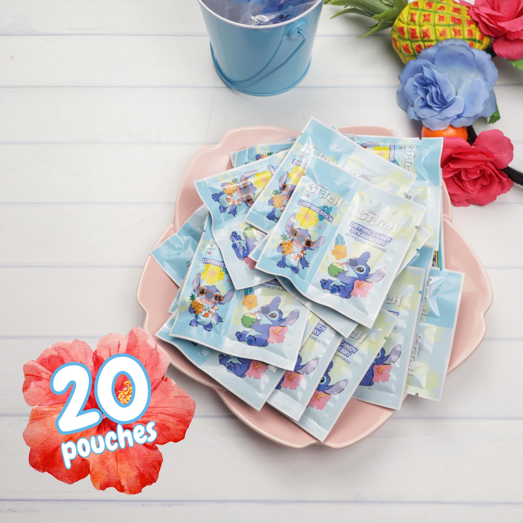 Disney Lilo and Stitch Dipping Sticks and Powder Candy, Strawberry Flavored, Birthday Party Treats, 20 Individual Pouches - Image 6
