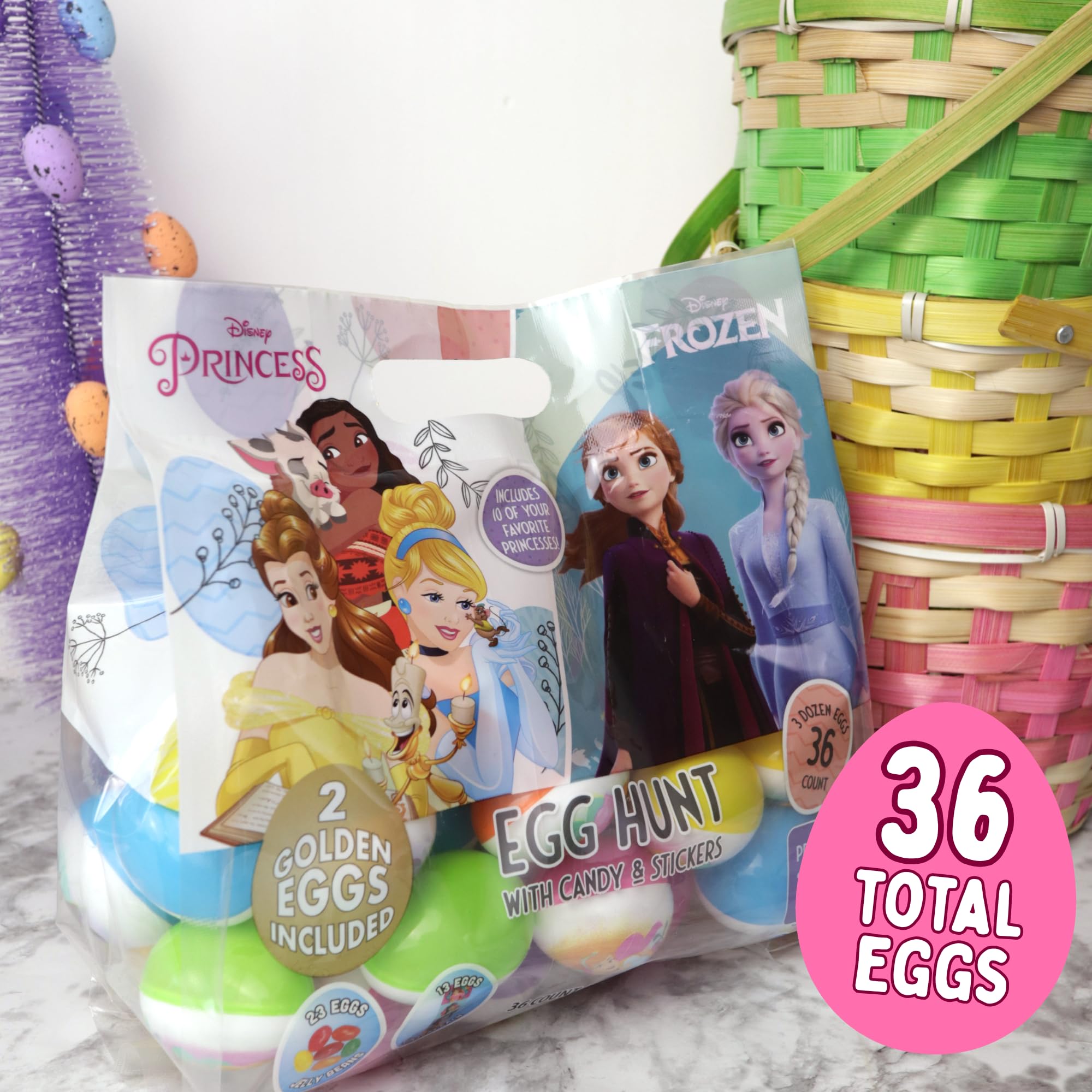 Disney Princess Reusable Easter Eggs, Pre-Filled with Jelly Beans and Stickers, Bulk Egg Hunt Supplies, 36 Total - Image 6