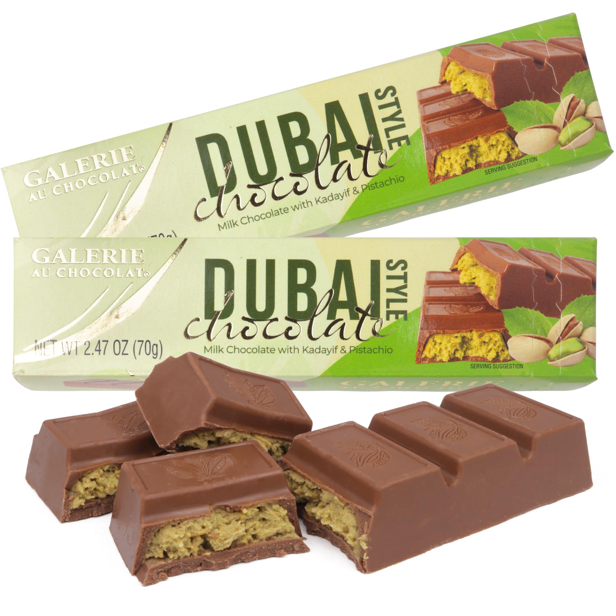 Dubai Style Candy Bar, Milk Chocolate with Pistachio and Kadayif Filling, Easter Basket Stuffers, 2.47 Ounces (Pack of 2) - Image 8