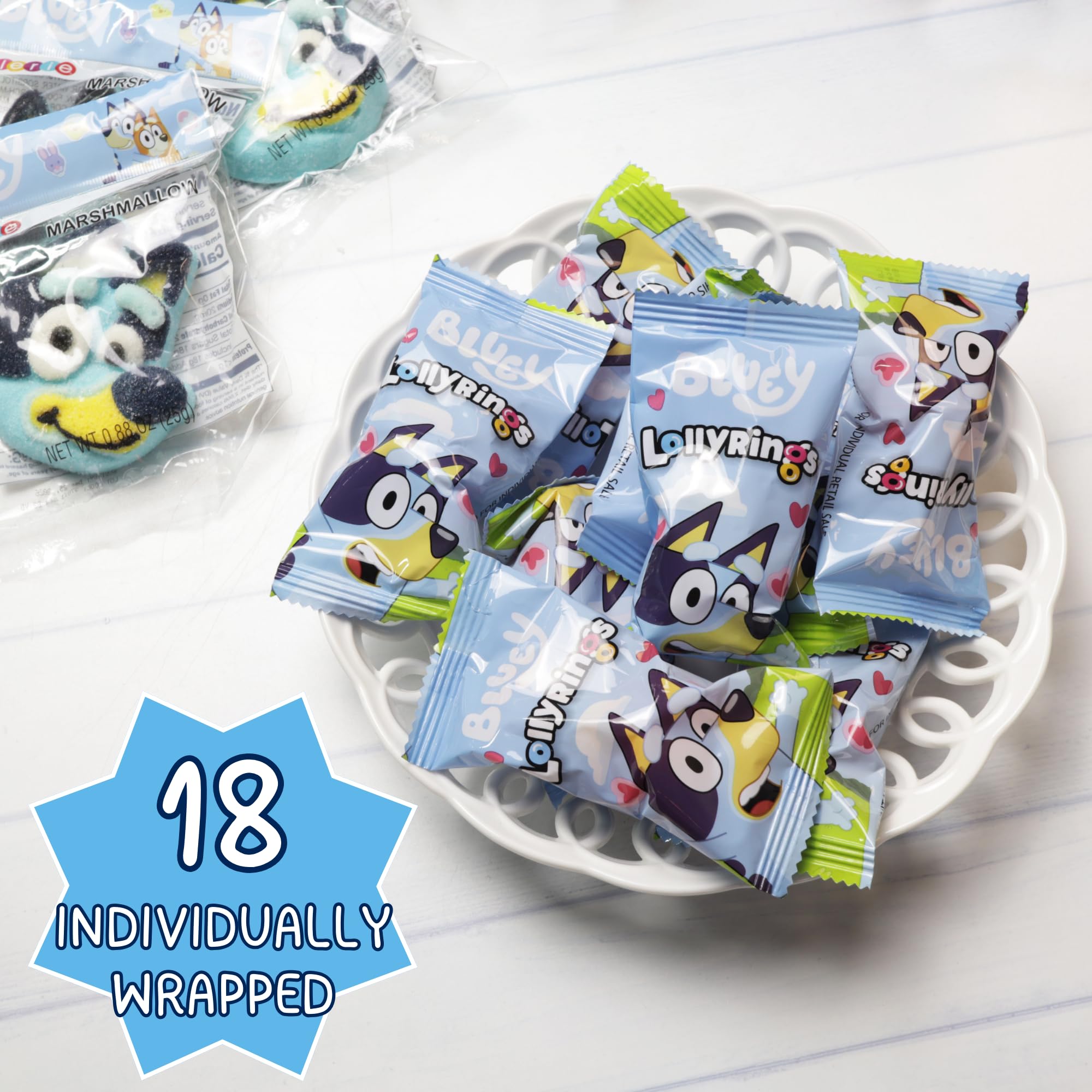 Galerie Bluey Lollipop Rings, Orange and Blue Raspberry Flavored, Individually Wrapped Party Favor Candy, Box of 18 - Image 3