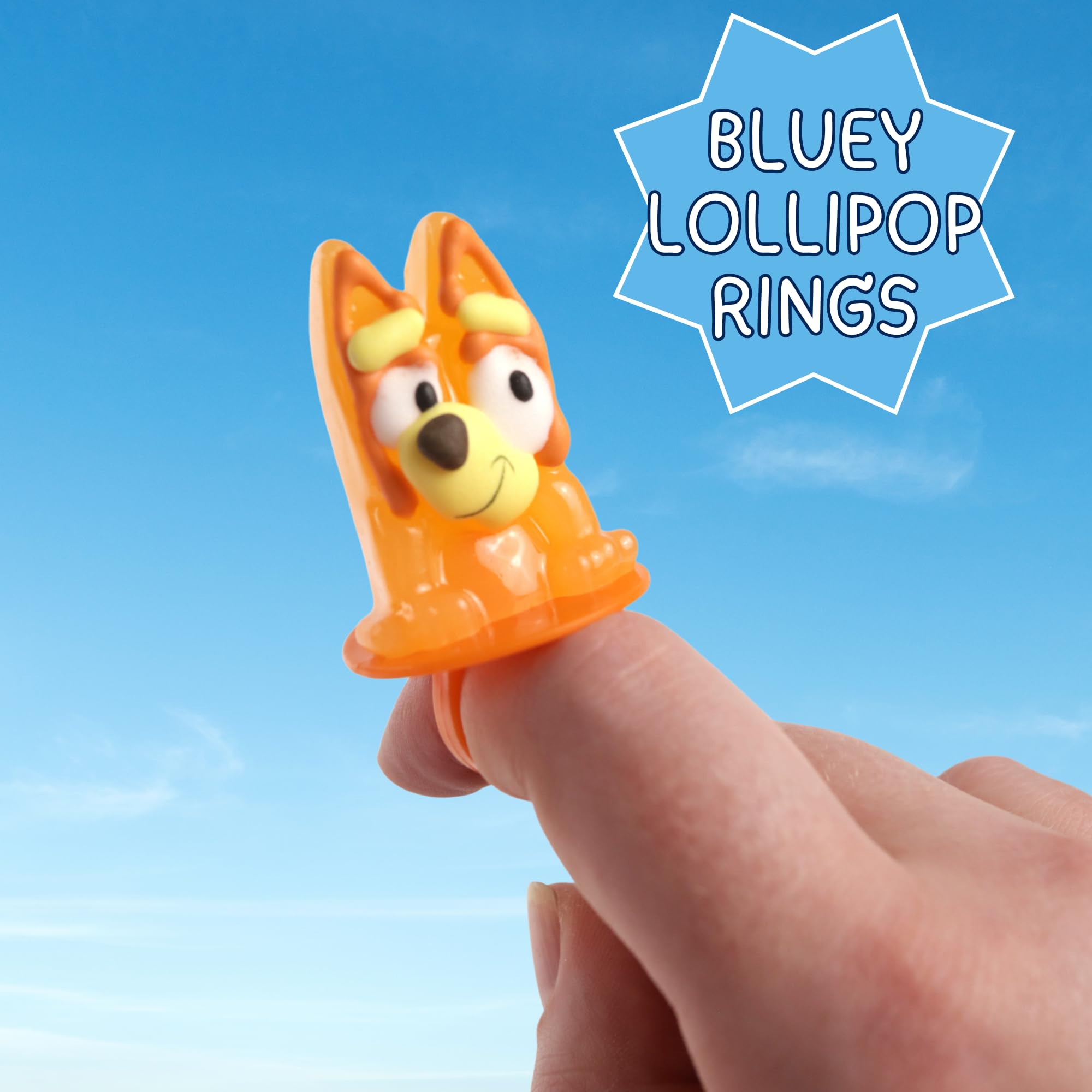 Galerie Bluey Lollipop Rings, Orange and Blue Raspberry Flavored, Individually Wrapped Party Favor Candy, Box of 18 - Image 4