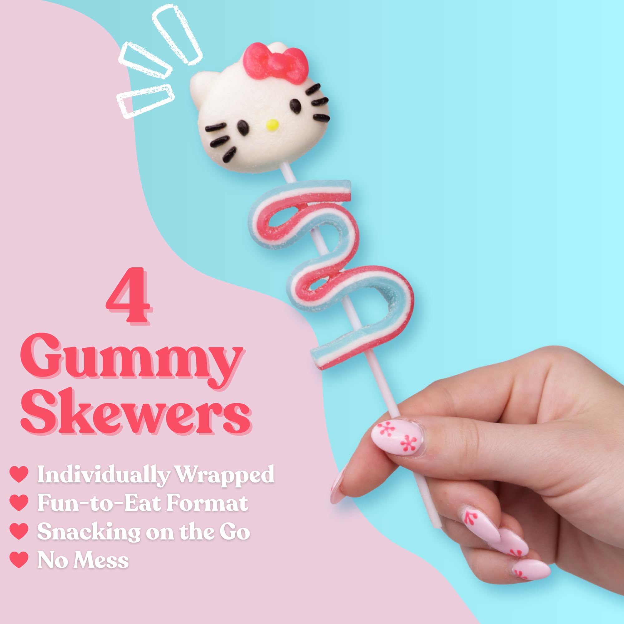 Hello Kitty Gummy Skewers, Character and Sour Belt Gummies, Individually Wrapped Candy Gifts, 4 Count Box - Image 3