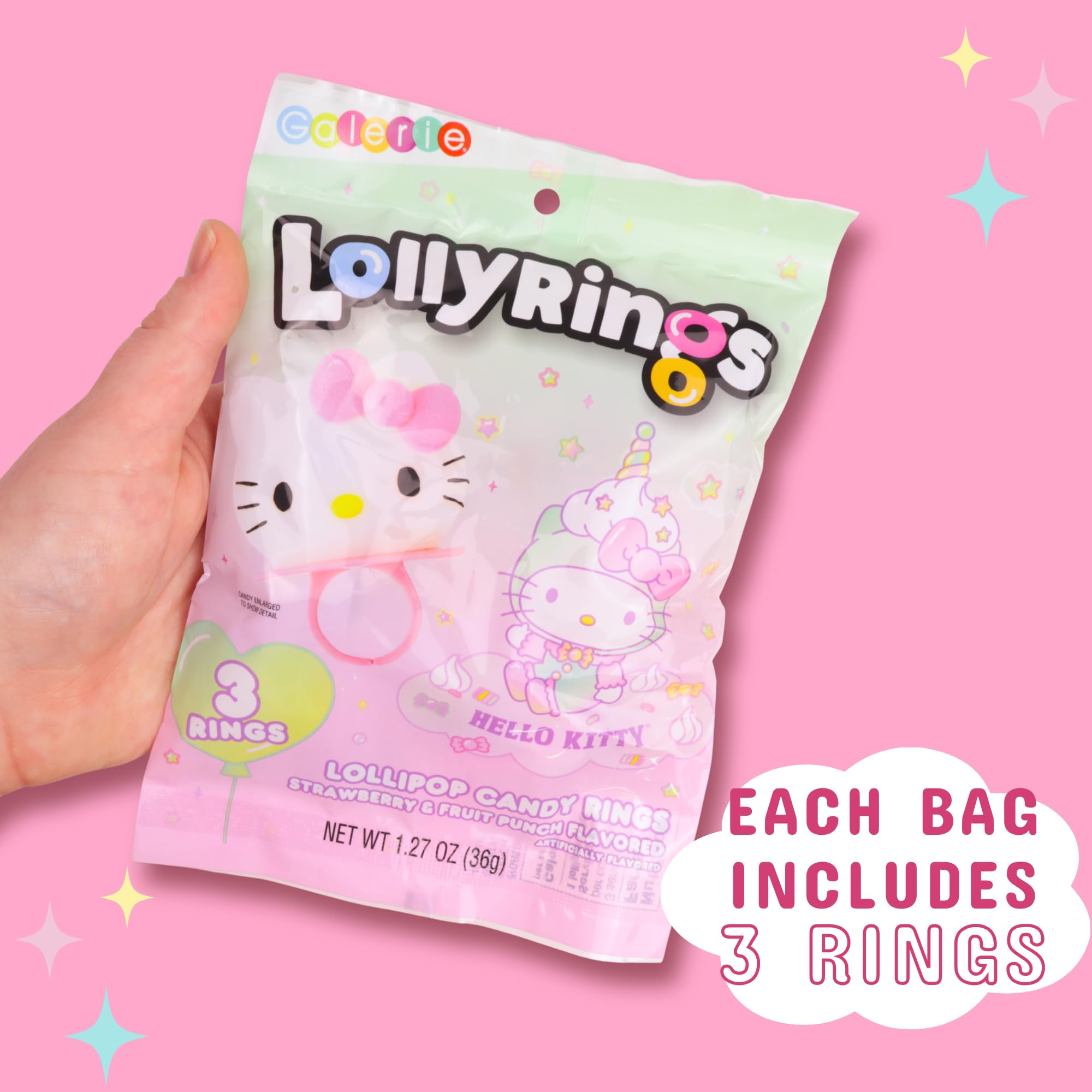 Hello Kitty Lollipop Rings, Strawberry and Fruit Punch Flavored Suckers, 3 Count Bag, 1.27 Ounces (3 Pack) - Image 4