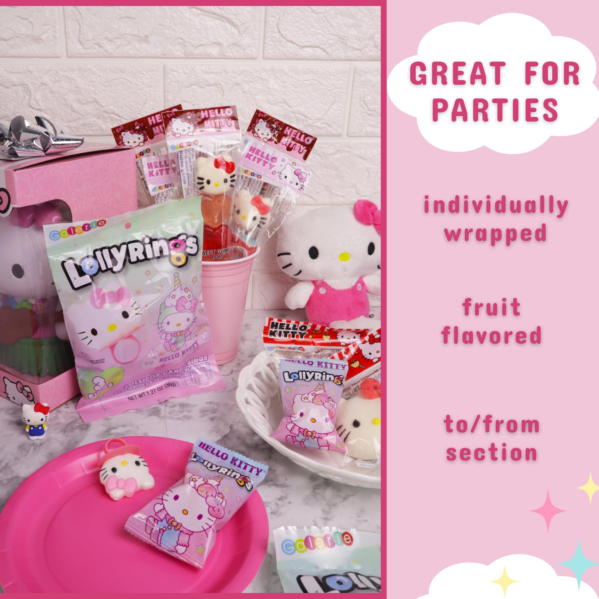 Hello Kitty Lollipop Rings, Strawberry and Fruit Punch Flavored Suckers, 3 Count Bag, 1.27 Ounces (3 Pack) - Image 5