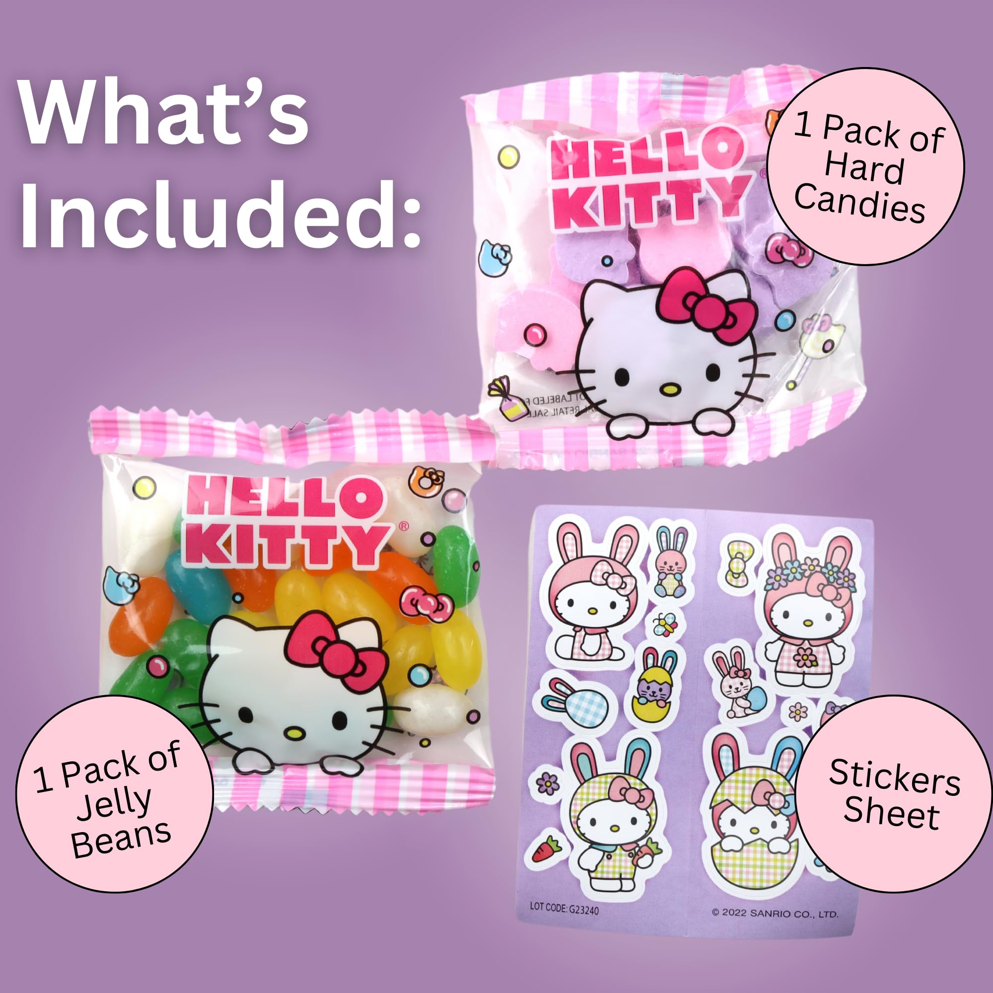 Jumbo Hello Kitty Easter Egg with Candy and Sticker, Individual Packets of Jelly Beans and Hard Candies, Basket Stuffer Gifts for Girls, 2.71 Ounces - Image 7