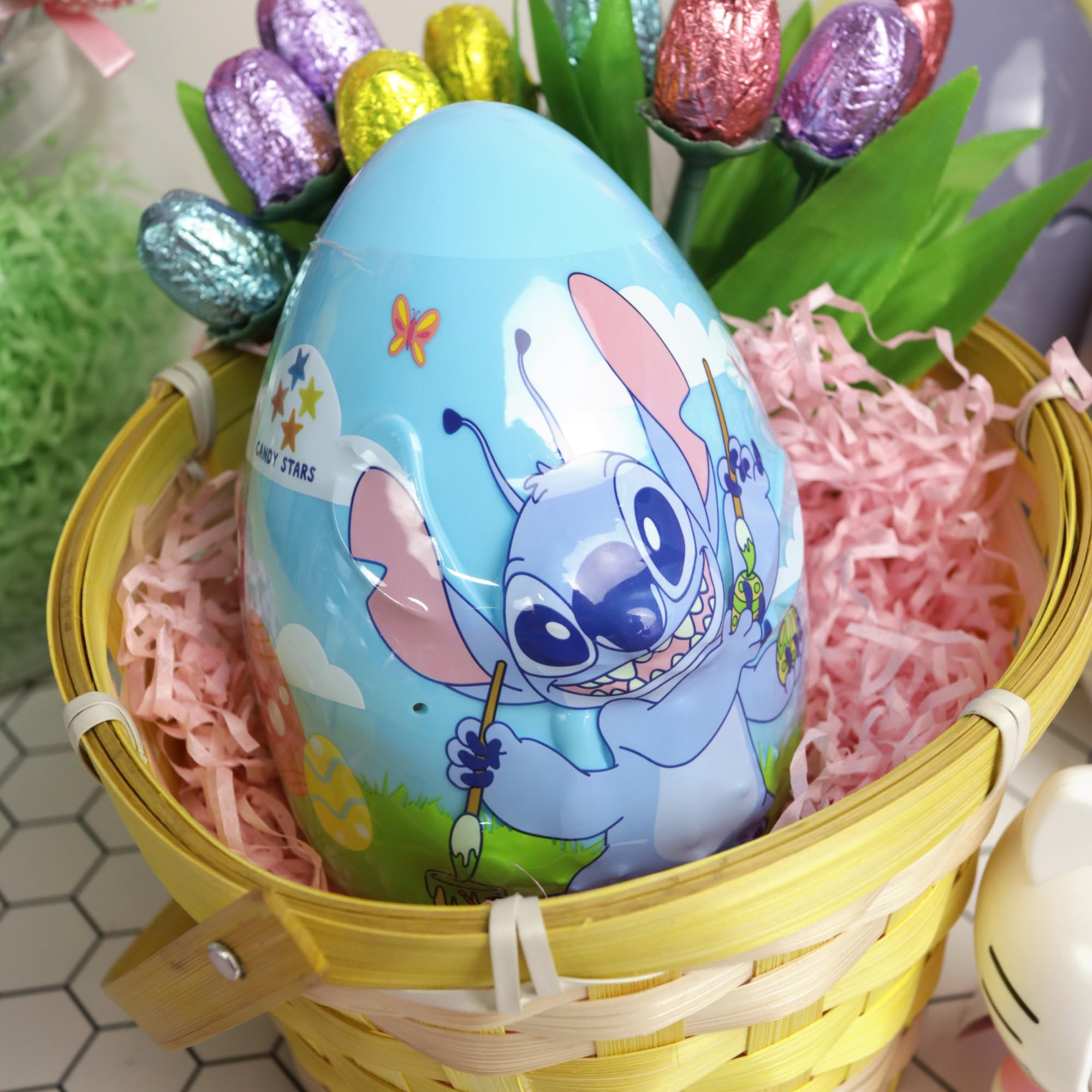 Jumbo Stitch Easter Egg with Candy Stars and Mini Stickers Inside, Festive Basket Stuffer Gift, 2.86 Ounces - Image 3