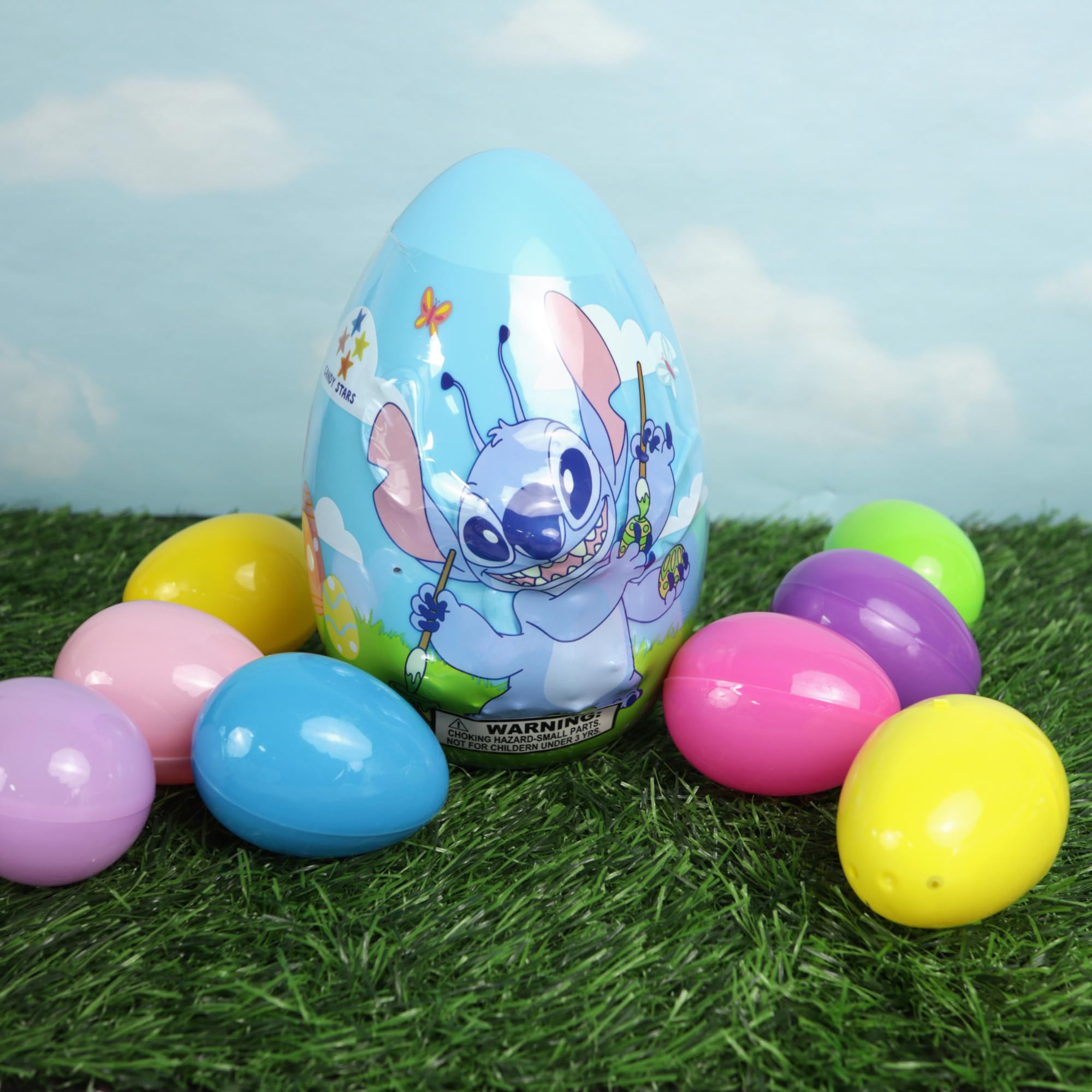 Jumbo Stitch Easter Egg with Candy Stars and Mini Stickers Inside, Festive Basket Stuffer Gift, 2.86 Ounces - Image 4