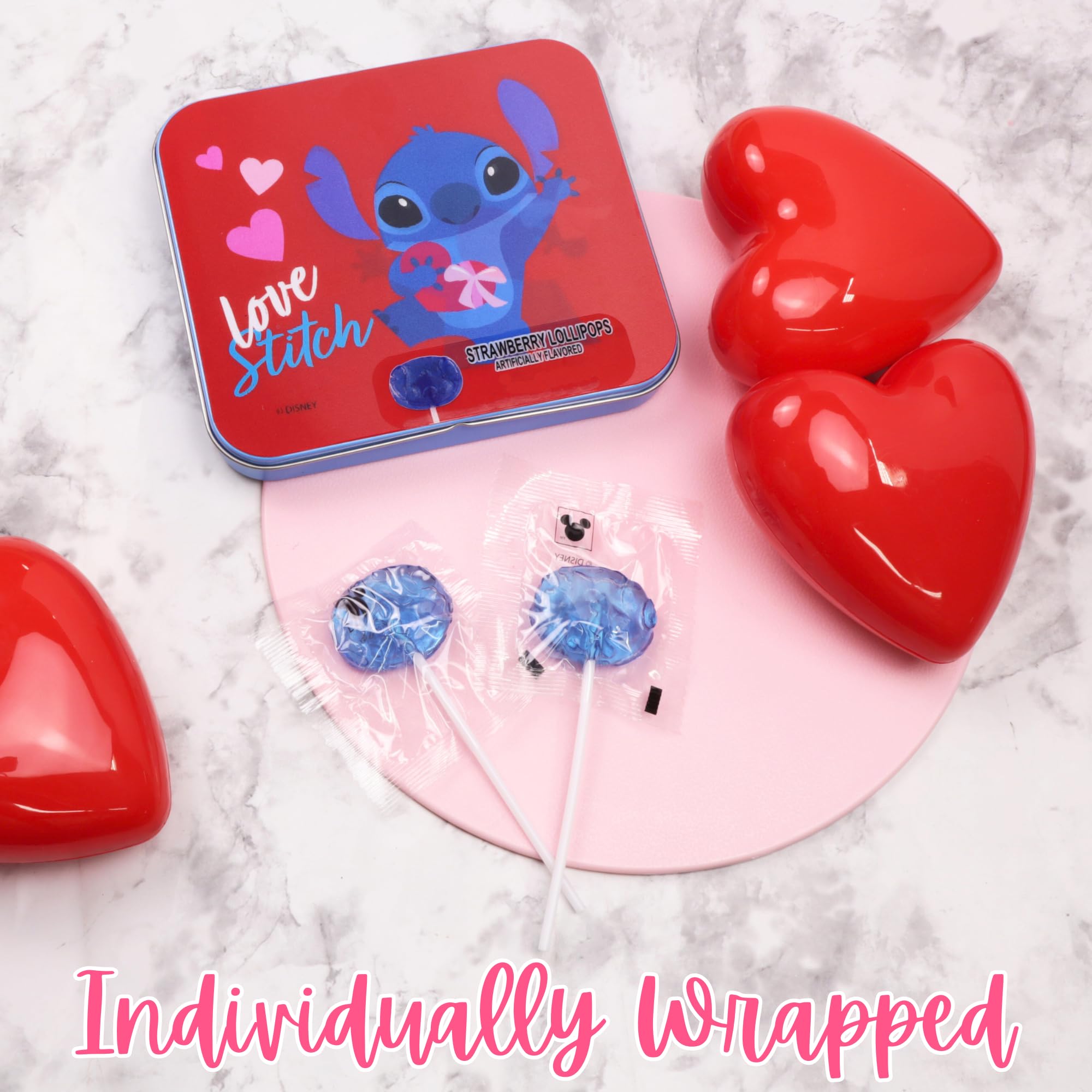 Lilo and Stitch Valentine's Lollipops, Individually Wrapped Strawberry Suckers, Vday Candy Gift Set, 1.41 Ounces - Image 6