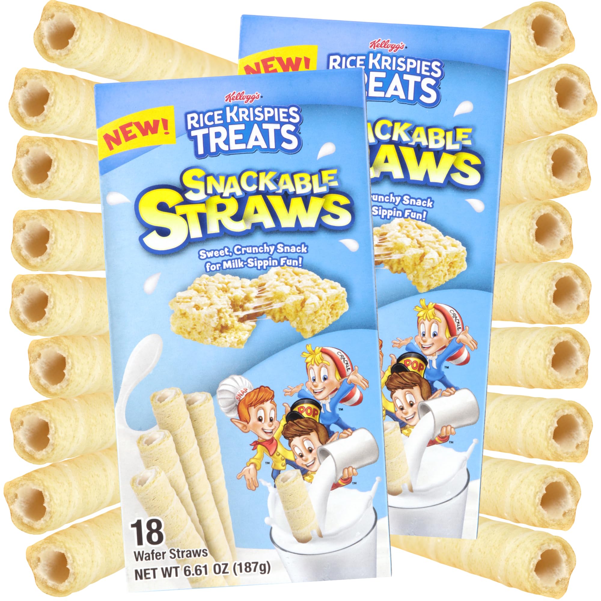 Rice Krispies Treats Cereal Straws, Sweet and Crunchy Wafer Snacks, Nostalgic Candy, 18 Count Each (Pack of 2) - Image 7