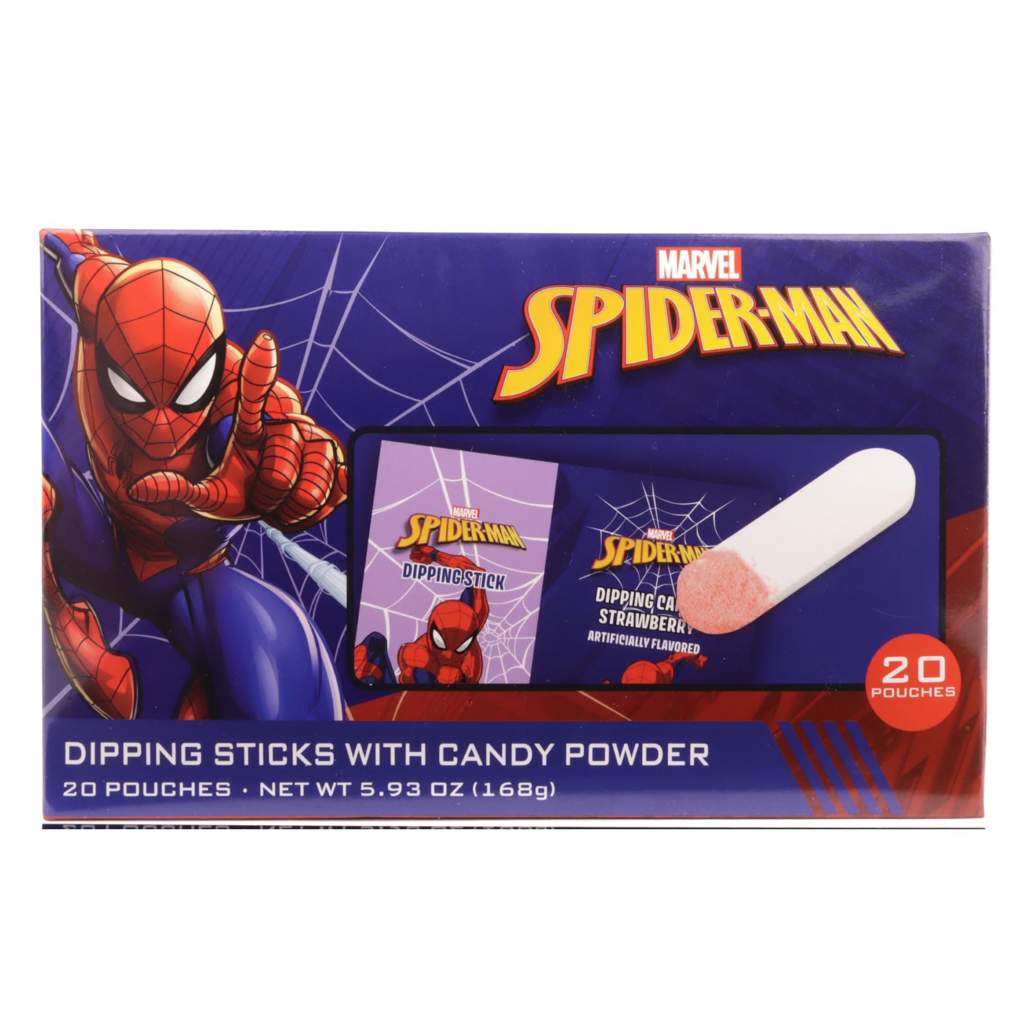 Spiderman Candy Dipping Sticks Strawberry Flavored Powder, Birthday Party Treats, 20 Pouches - Image 3