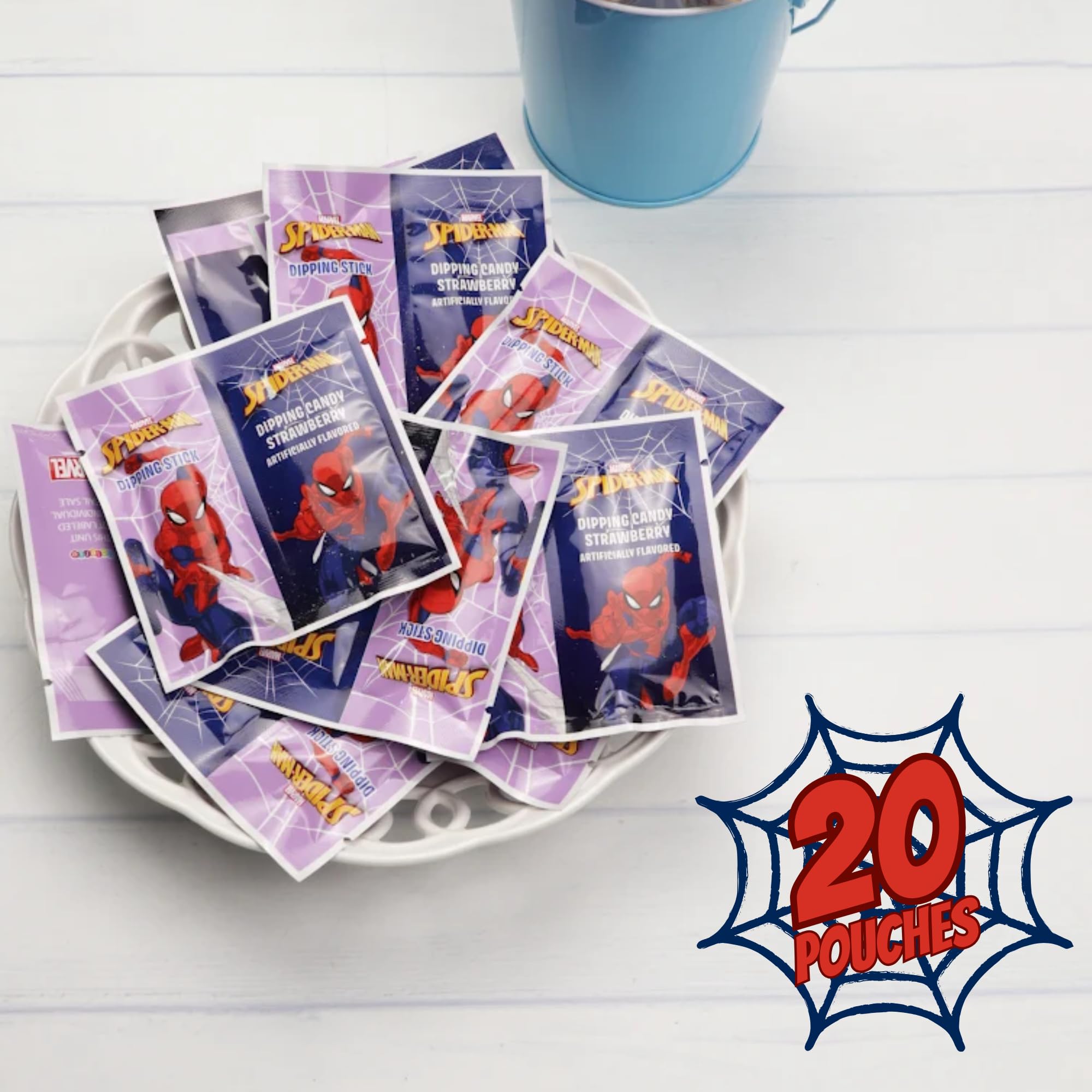 Spiderman Candy Dipping Sticks Strawberry Flavored Powder, Birthday Party Treats, 20 Pouches - Image 6