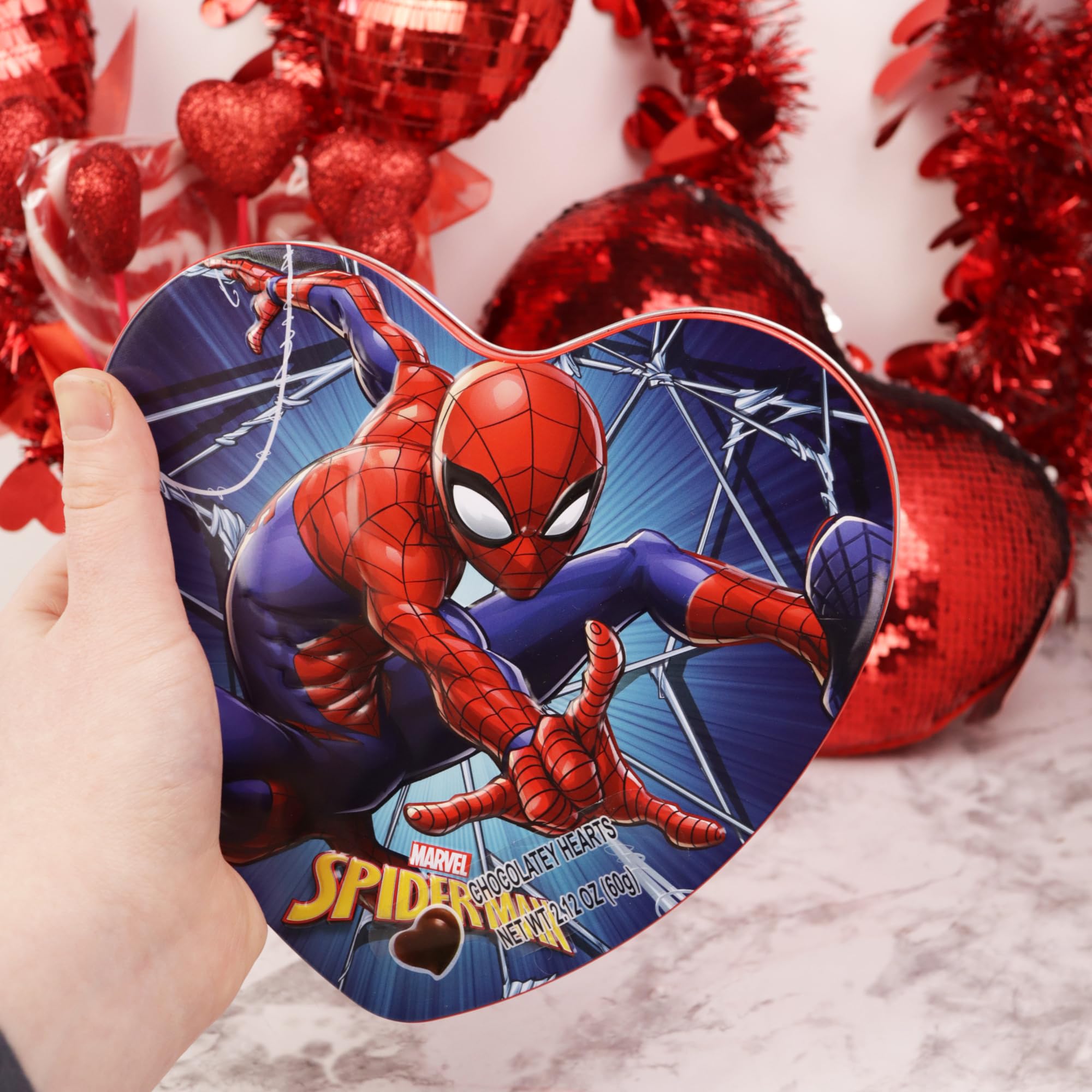 Spiderman Heart Box, 10 Individually Wrapped Chocolatey Candy Assortment, Gift Set, 2.12 Ounces - Image 3