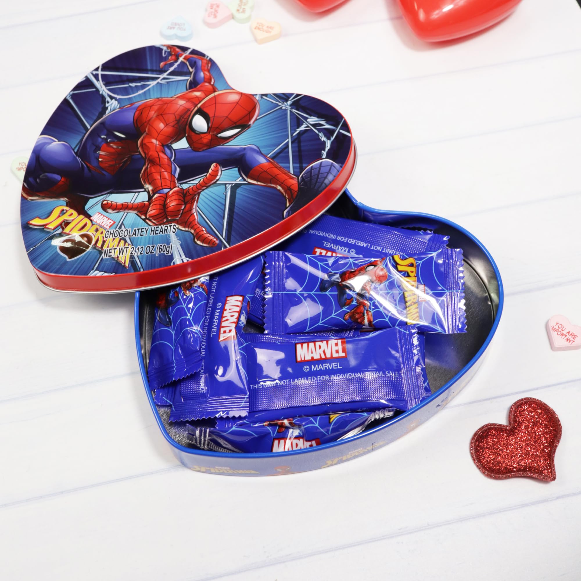 Spiderman Heart Box, 10 Individually Wrapped Chocolatey Candy Assortment, Gift Set, 2.12 Ounces - Image 5