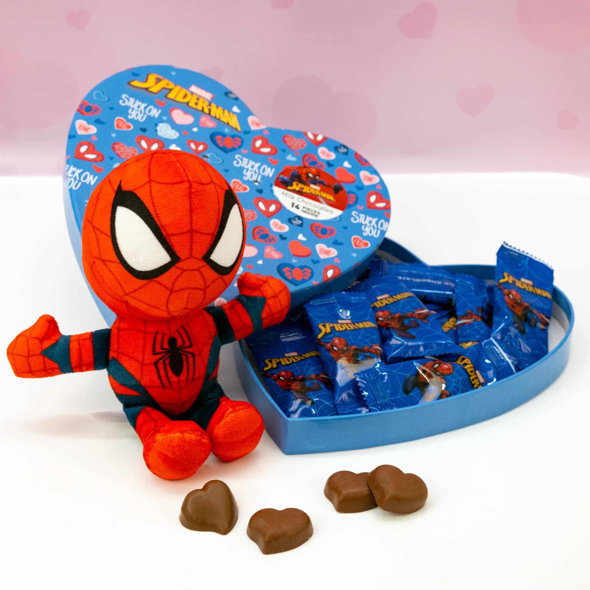 Spiderman Heart Box with Plush, Marvel Chocolatey Candy Assortment, Valentines Gift for Boys, 14 Individually Wrapped Candies, 2.96 Ounces - Image 4