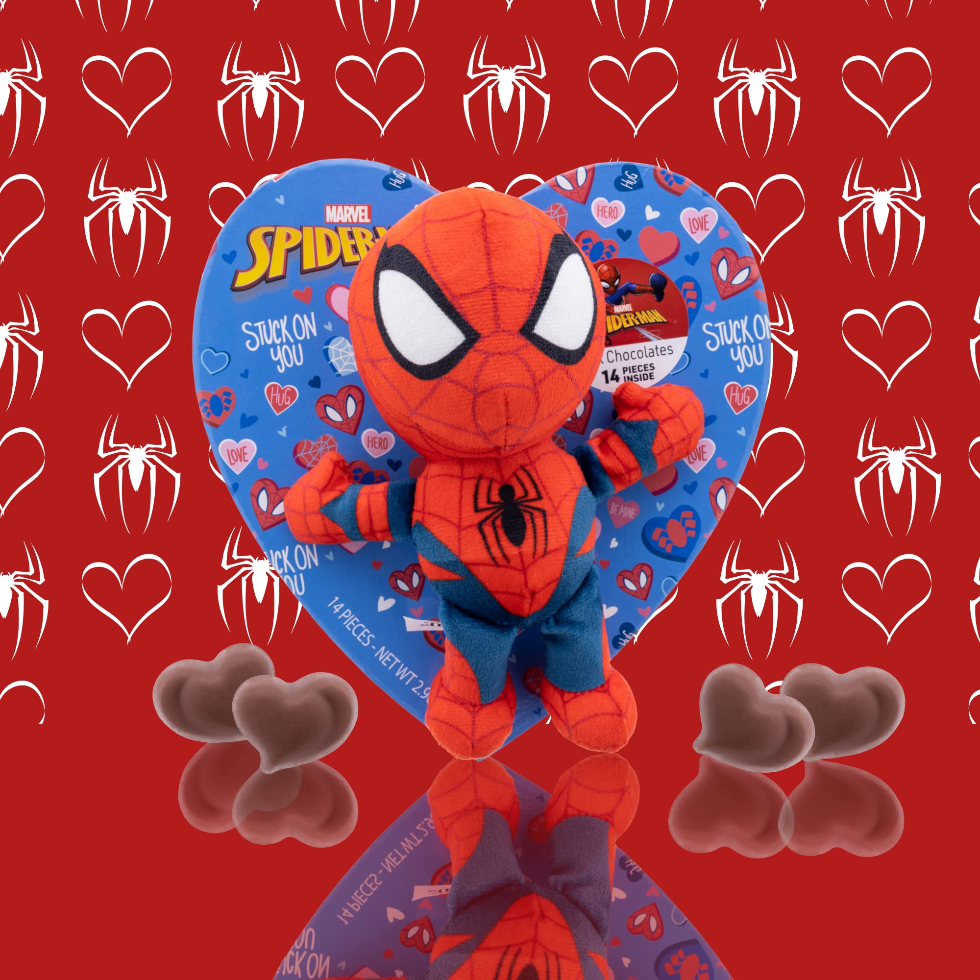 Spiderman Heart Box with Plush, Marvel Chocolatey Candy Assortment, Valentines Gift for Boys, 14 Individually Wrapped Candies, 2.96 Ounces - Image 5
