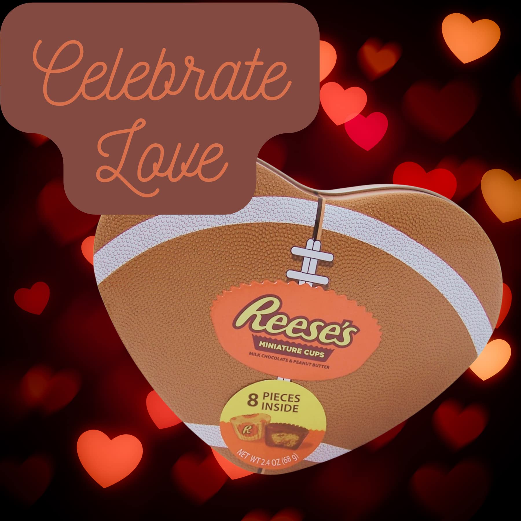 Valentine's Day Sports Themed Heart Shaped Tin, Filled with Miniature Reese Peanut Butter Cups, Unique Gift for Sports Lovers, 2.4 Ounces (Football) - Image 3