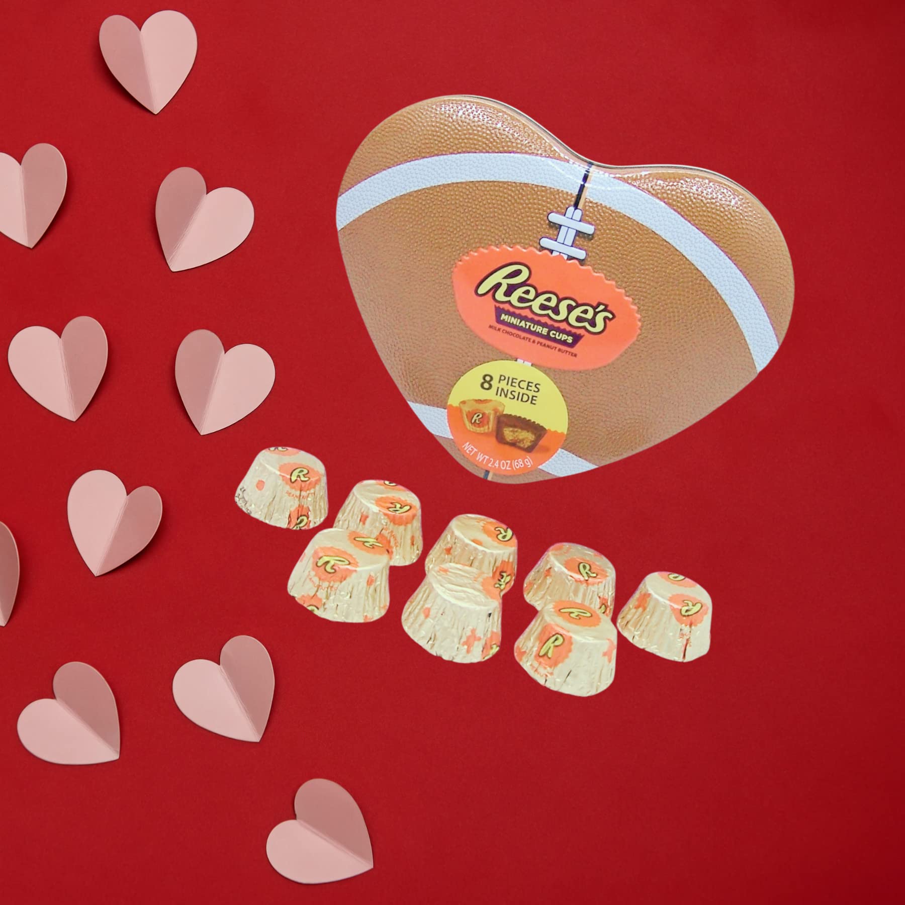 Valentine's Day Sports Themed Heart Shaped Tin, Filled with Miniature Reese Peanut Butter Cups, Unique Gift for Sports Lovers, 2.4 Ounces (Football) - Image 5