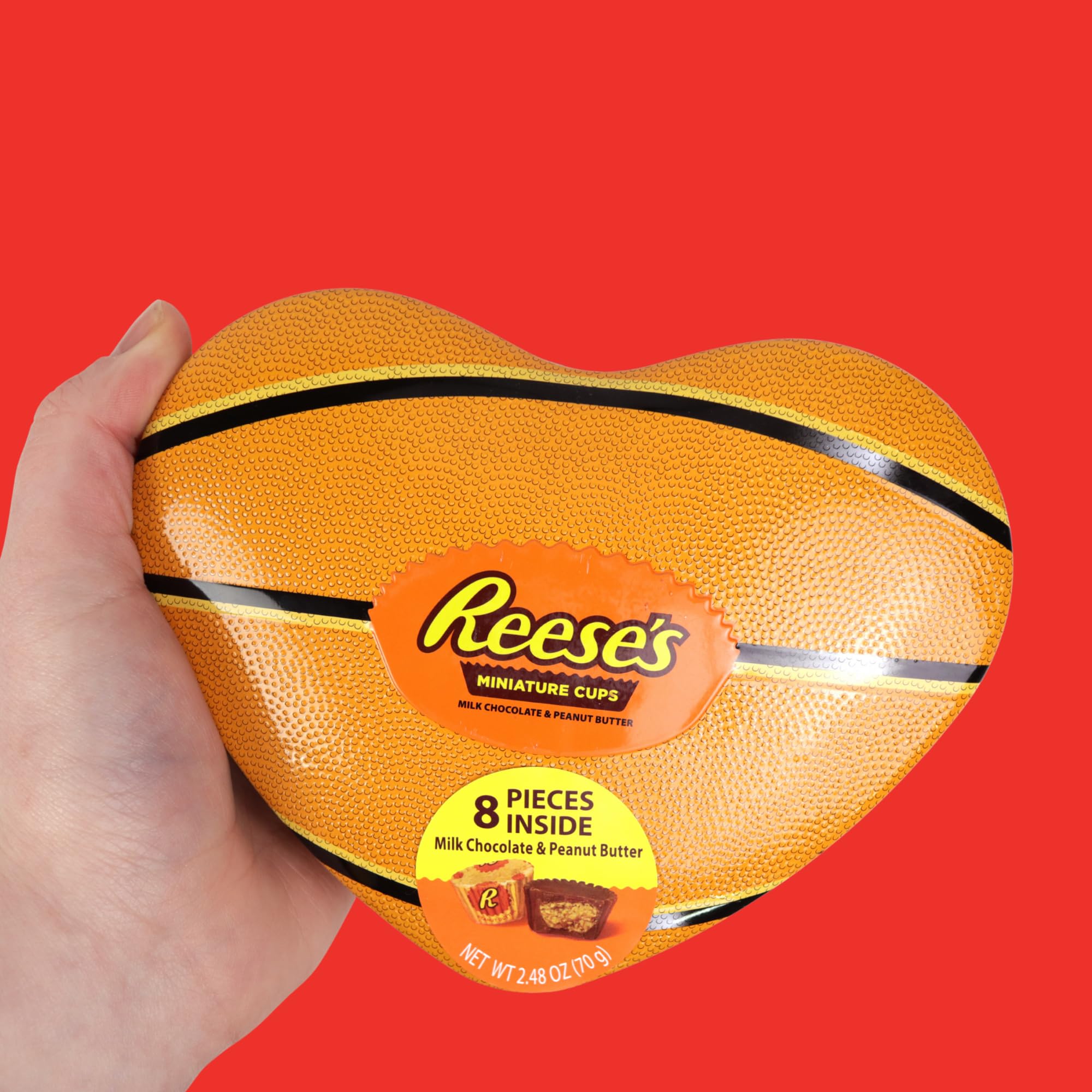 Valentine's Hershey's Heart Shaped Tin, Basketball Themed Container Filled with Miniature Reese Peanut Butter Cups, Gift Basket, Part Favors, & More, 3.7 Ounces - Image 4